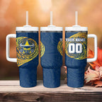 Personalized North Queensland Cowboys Tumbler With Handle Polynesian Tribal Chest and Sleeve Tattoo