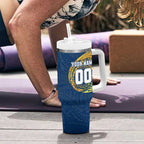 Personalized North Queensland Cowboys Tumbler With Handle Polynesian Tribal Chest and Sleeve Tattoo