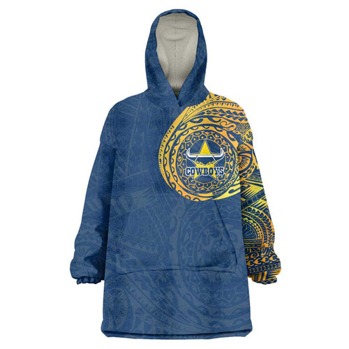 Personalized North Queensland Cowboys Wearable Blanket Hoodie Polynesian Tribal Chest and Sleeve Tattoo