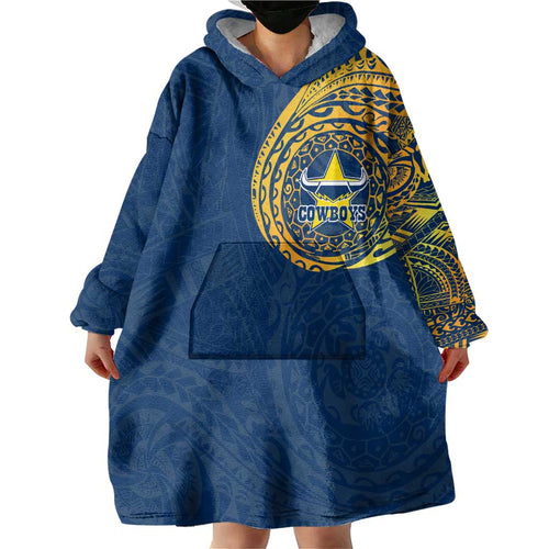 Personalized North Queensland Cowboys Wearable Blanket Hoodie Polynesian Tribal Chest and Sleeve Tattoo