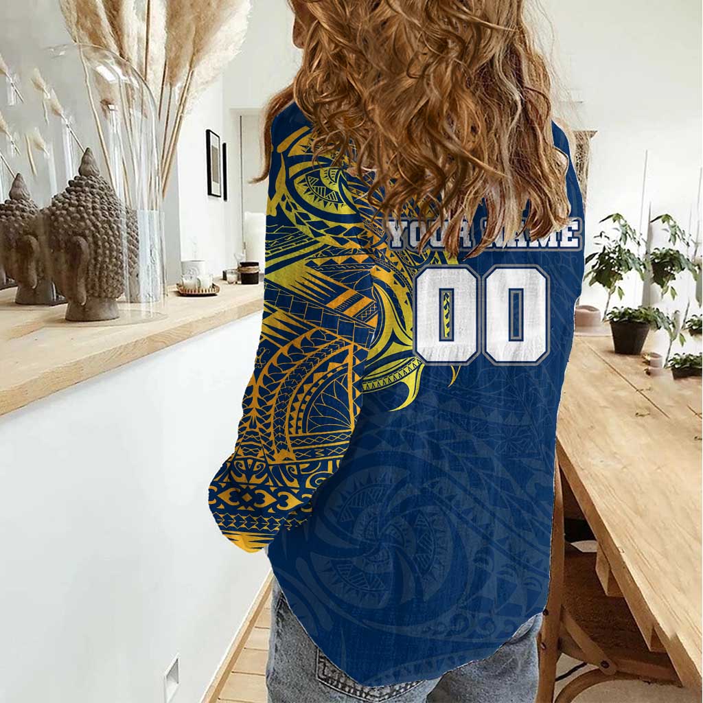 Personalized North Queensland Cowboys Women Casual Shirt Polynesian Tribal Chest and Sleeve Tattoo