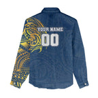 Personalized North Queensland Cowboys Women Casual Shirt Polynesian Tribal Chest and Sleeve Tattoo