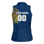 Personalized North Queensland Cowboys Women Sleeveless Polo Shirt Polynesian Tribal Chest and Sleeve Tattoo