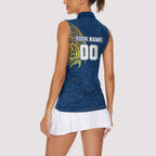 Personalized North Queensland Cowboys Women Sleeveless Polo Shirt Polynesian Tribal Chest and Sleeve Tattoo