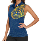 Personalized North Queensland Cowboys Women Sleeveless Polo Shirt Polynesian Tribal Chest and Sleeve Tattoo