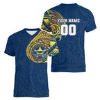 Personalized North Queensland Cowboys Women V-Neck T-Shirt Polynesian Tribal Chest and Sleeve Tattoo