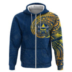 Personalized North Queensland Cowboys Zip Hoodie Polynesian Tribal Chest and Sleeve Tattoo
