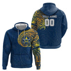 Personalized North Queensland Cowboys Zip Hoodie Polynesian Tribal Chest and Sleeve Tattoo
