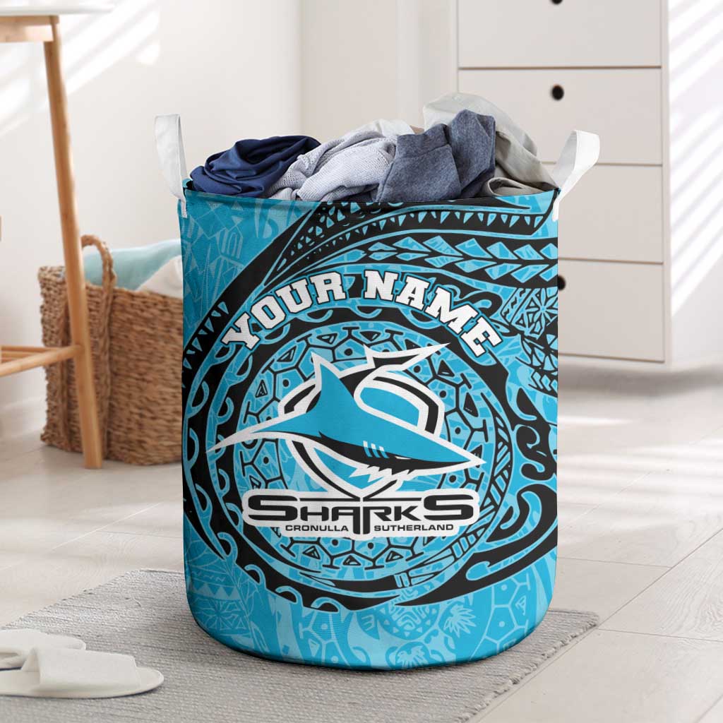 Personalized Cronulla Sutherland Sharks Laundry Basket Polynesian Tribal Chest and Sleeve Tattoo