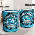 Personalized Cronulla Sutherland Sharks Laundry Basket Polynesian Tribal Chest and Sleeve Tattoo
