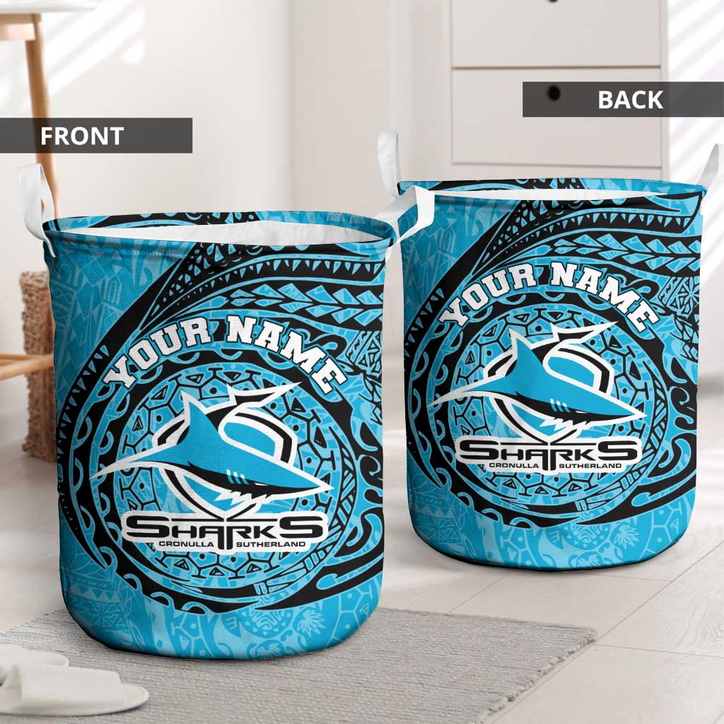 Personalized Cronulla Sutherland Sharks Laundry Basket Polynesian Tribal Chest and Sleeve Tattoo