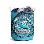 Personalized Cronulla Sutherland Sharks Laundry Basket Polynesian Tribal Chest and Sleeve Tattoo