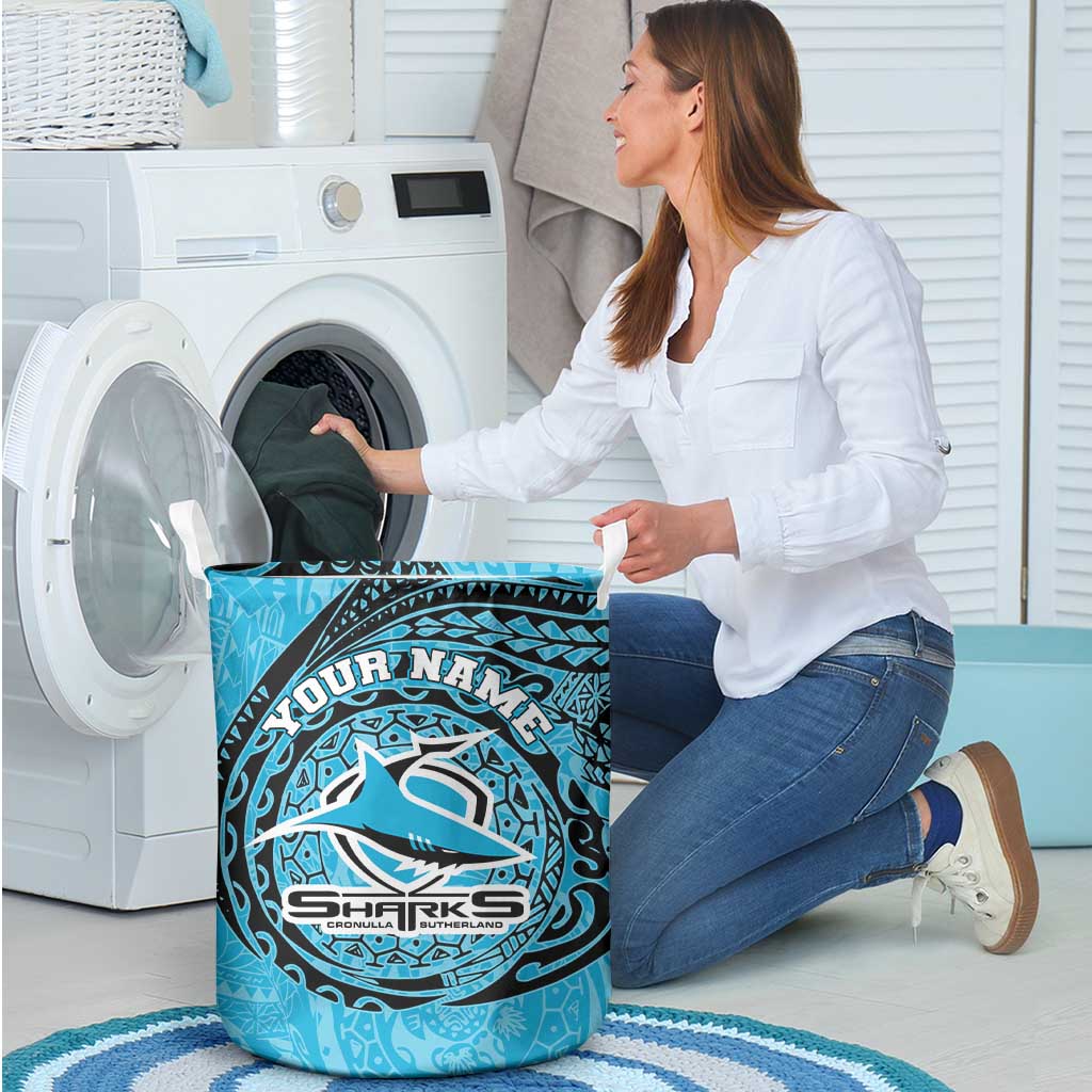 Personalized Cronulla Sutherland Sharks Laundry Basket Polynesian Tribal Chest and Sleeve Tattoo