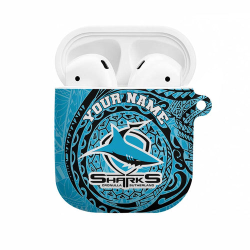 Personalized Cronulla Sutherland Sharks AirPods Case Polynesian Tribal Chest and Sleeve Tattoo