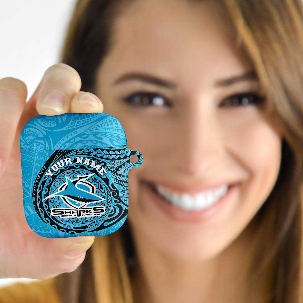 Personalized Cronulla Sutherland Sharks AirPods Case Polynesian Tribal Chest and Sleeve Tattoo