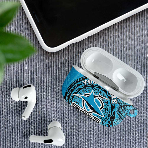 Personalized Cronulla Sutherland Sharks AirPods Case Polynesian Tribal Chest and Sleeve Tattoo