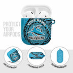 Personalized Cronulla Sutherland Sharks AirPods Case Polynesian Tribal Chest and Sleeve Tattoo