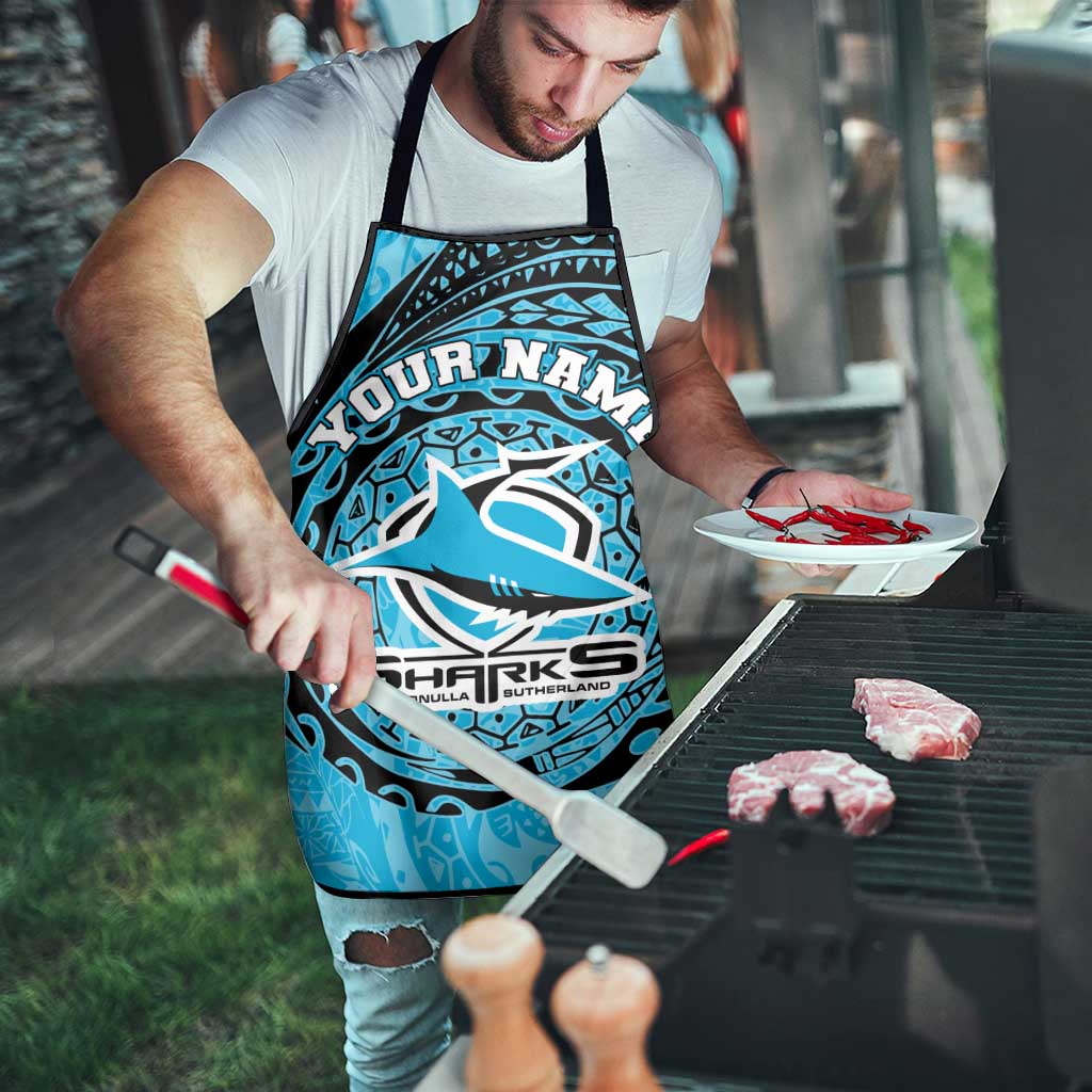 Personalized Cronulla Sutherland Sharks Apron Polynesian Tribal Chest and Sleeve Tattoo