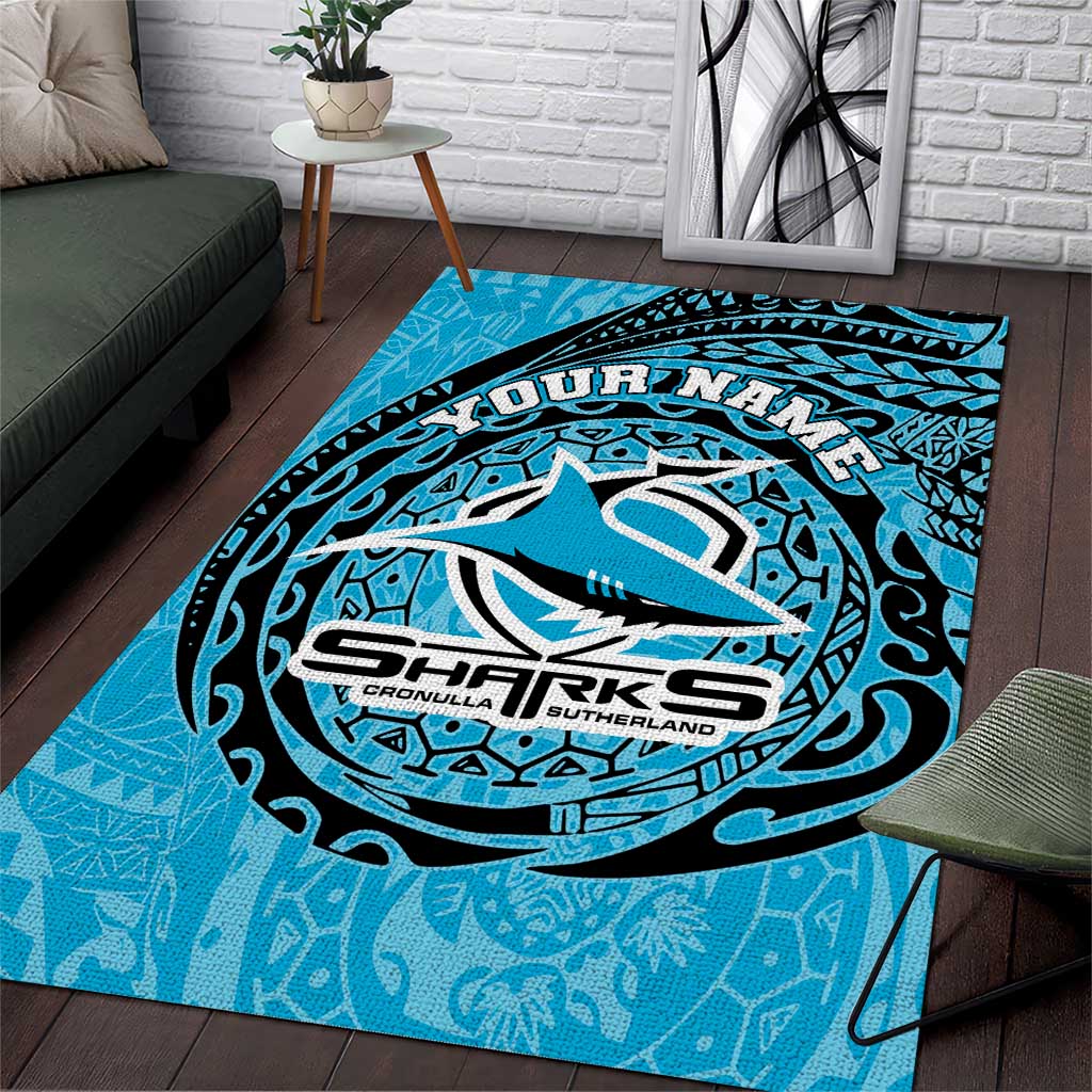Personalized Cronulla Sutherland Sharks Area Rug Polynesian Tribal Chest and Sleeve Tattoo