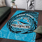 Personalized Cronulla Sutherland Sharks Area Rug Polynesian Tribal Chest and Sleeve Tattoo