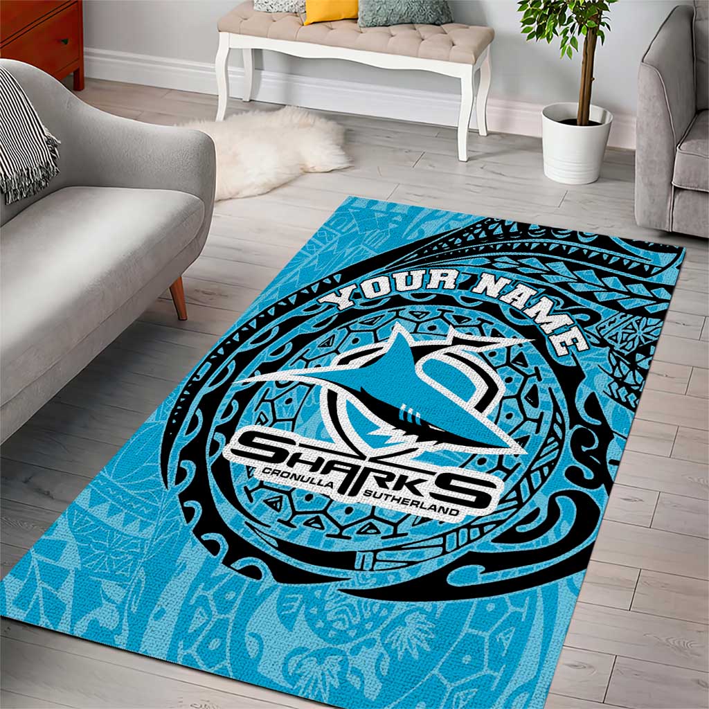 Personalized Cronulla Sutherland Sharks Area Rug Polynesian Tribal Chest and Sleeve Tattoo