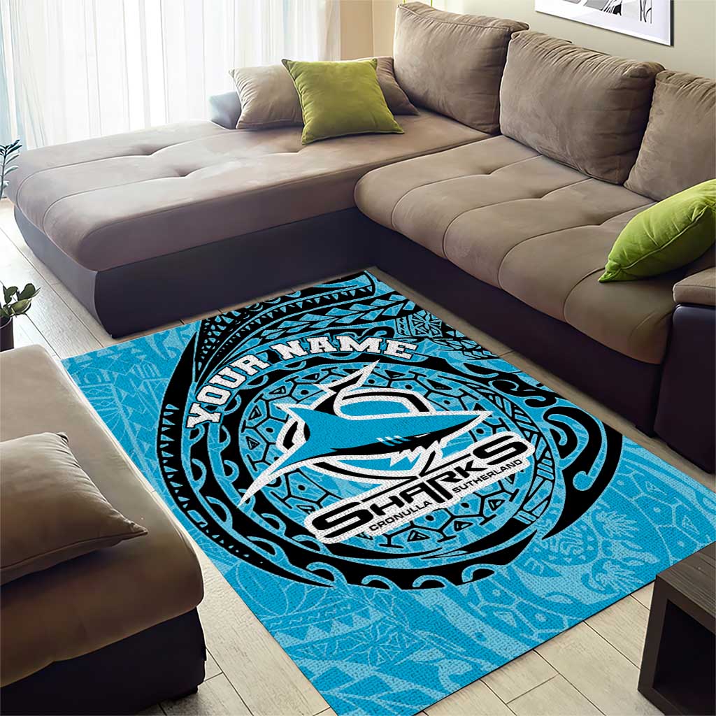 Personalized Cronulla Sutherland Sharks Area Rug Polynesian Tribal Chest and Sleeve Tattoo