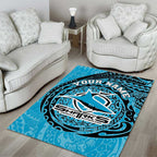 Personalized Cronulla Sutherland Sharks Area Rug Polynesian Tribal Chest and Sleeve Tattoo