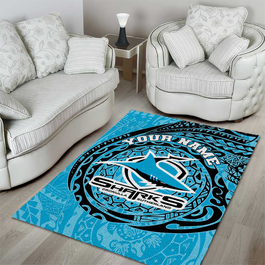 Personalized Cronulla Sutherland Sharks Area Rug Polynesian Tribal Chest and Sleeve Tattoo