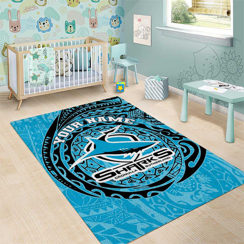 Personalized Cronulla Sutherland Sharks Area Rug Polynesian Tribal Chest and Sleeve Tattoo