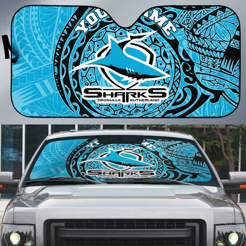 Personalized Cronulla Sutherland Sharks Auto Sun Shade Polynesian Tribal Chest and Sleeve Tattoo