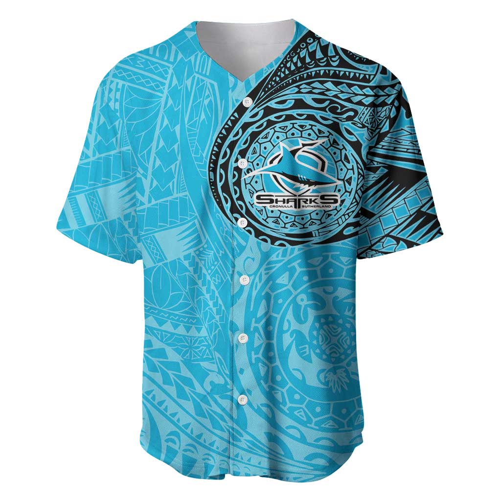 Personalized Cronulla Sutherland Sharks Baseball Jersey Polynesian Tribal Chest and Sleeve Tattoo