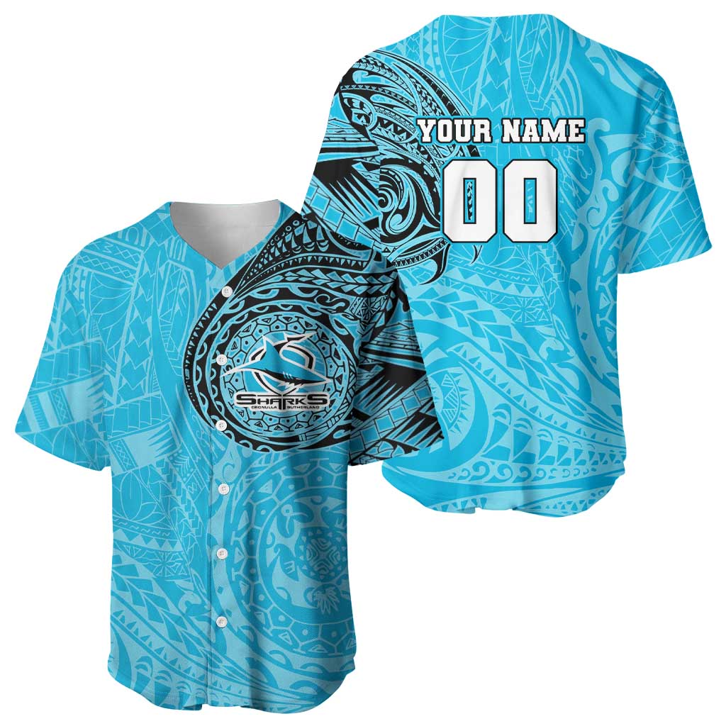 Personalized Cronulla Sutherland Sharks Baseball Jersey Polynesian Tribal Chest and Sleeve Tattoo