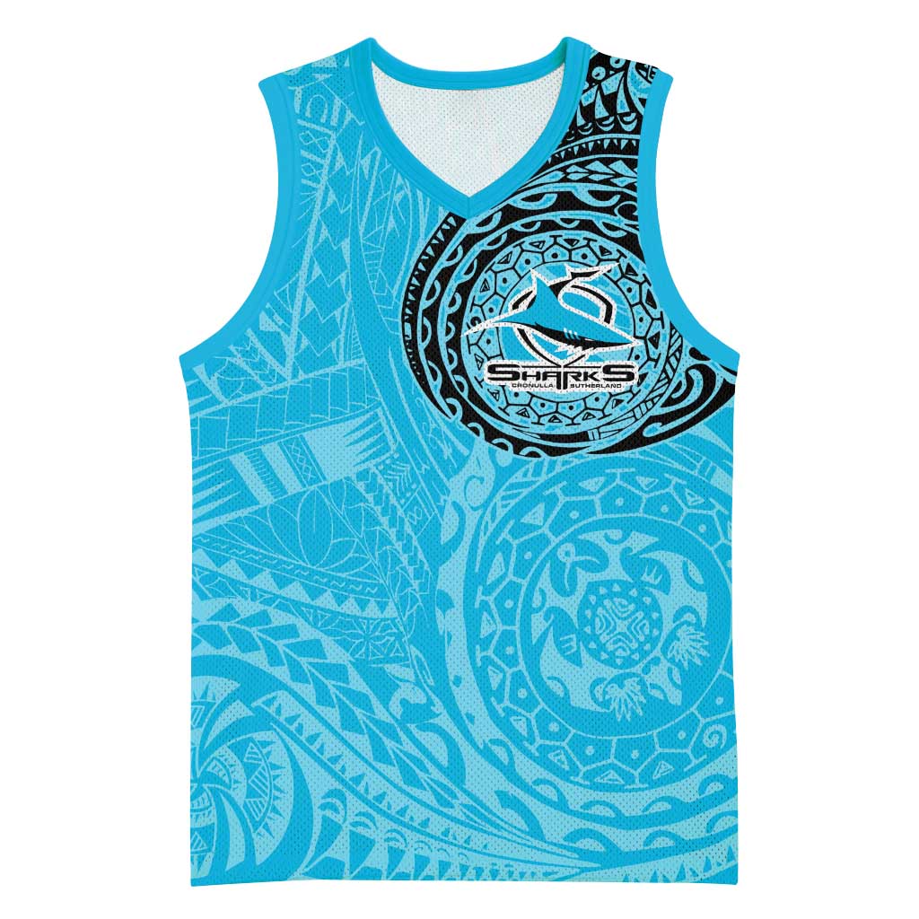 Personalized Cronulla Sutherland Sharks Basketball Jersey Polynesian Tribal Chest and Sleeve Tattoo