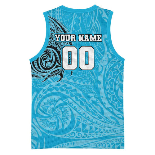 Personalized Cronulla Sutherland Sharks Basketball Jersey Polynesian Tribal Chest and Sleeve Tattoo