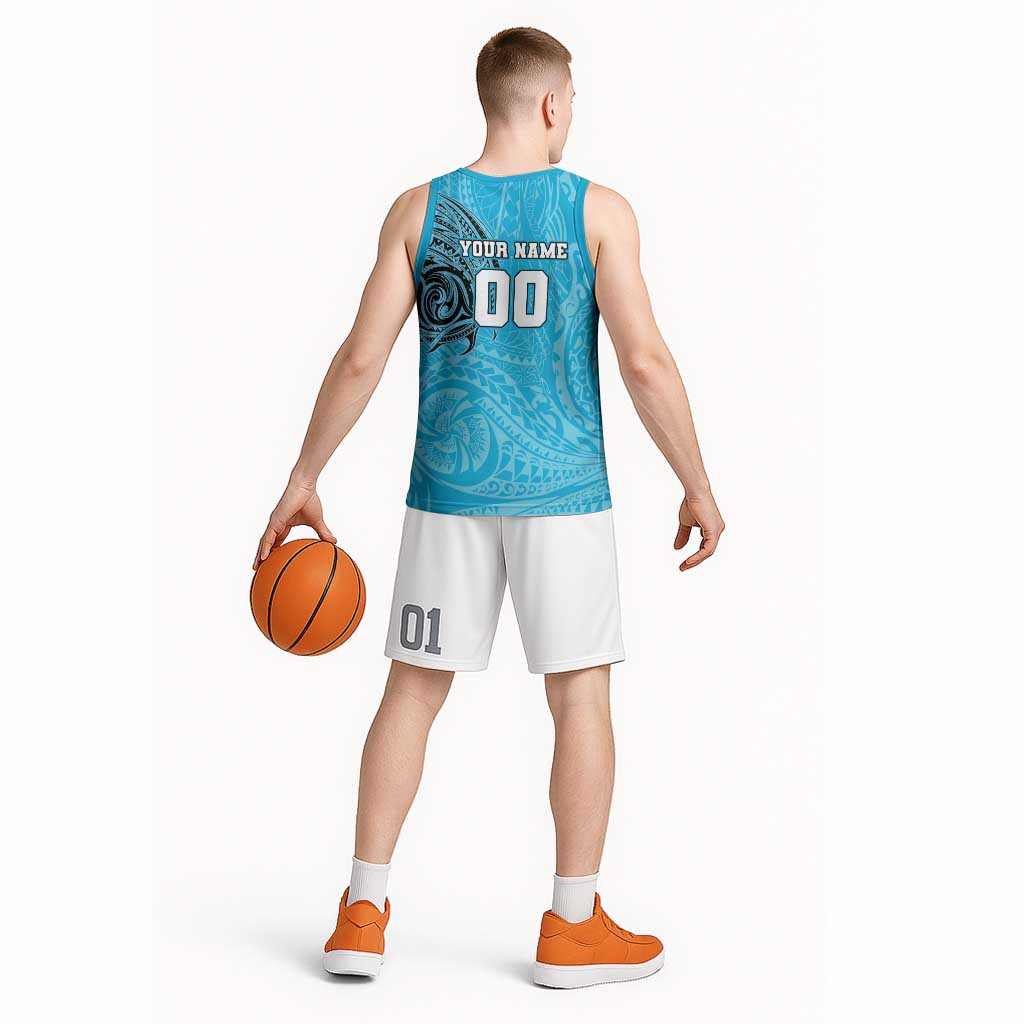 Personalized Cronulla Sutherland Sharks Basketball Jersey Polynesian Tribal Chest and Sleeve Tattoo