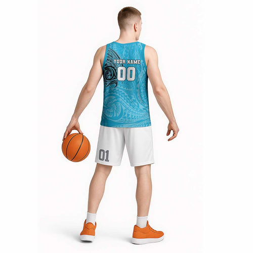 Personalized Cronulla Sutherland Sharks Basketball Jersey Polynesian Tribal Chest and Sleeve Tattoo