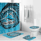 Personalized Cronulla Sutherland Sharks Bathroom Set Polynesian Tribal Chest and Sleeve Tattoo