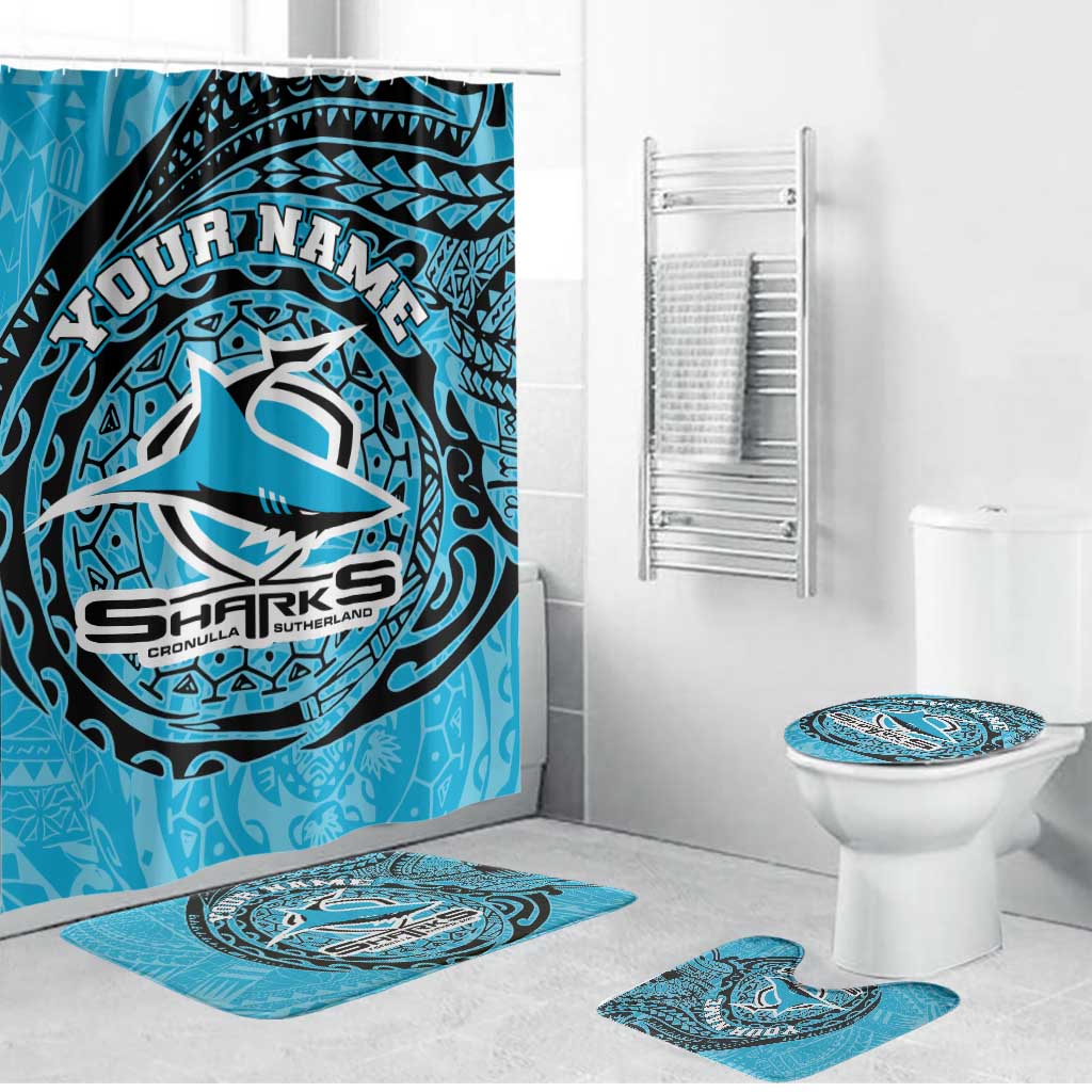 Personalized Cronulla Sutherland Sharks Bathroom Set Polynesian Tribal Chest and Sleeve Tattoo