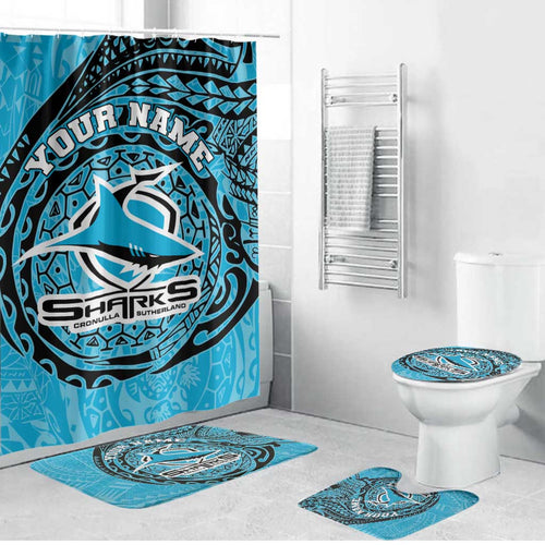 Personalized Cronulla Sutherland Sharks Bathroom Set Polynesian Tribal Chest and Sleeve Tattoo