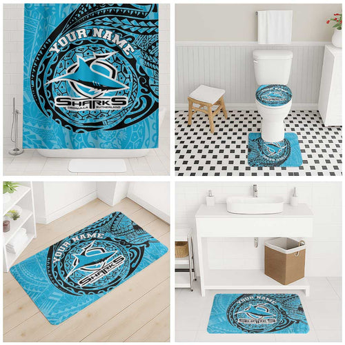 Personalized Cronulla Sutherland Sharks Bathroom Set Polynesian Tribal Chest and Sleeve Tattoo