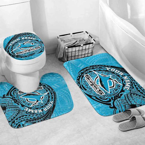 Personalized Cronulla Sutherland Sharks Bathroom Set Polynesian Tribal Chest and Sleeve Tattoo