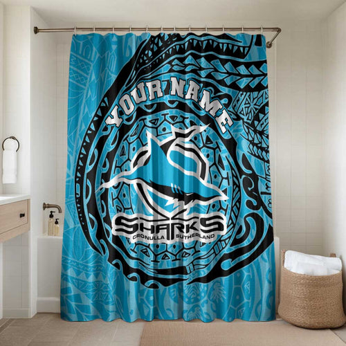 Personalized Cronulla Sutherland Sharks Bathroom Set Polynesian Tribal Chest and Sleeve Tattoo