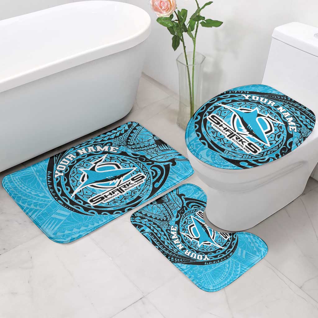 Personalized Cronulla Sutherland Sharks Bathroom Set Polynesian Tribal Chest and Sleeve Tattoo