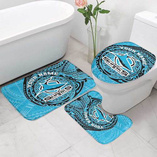 Personalized Cronulla Sutherland Sharks Bathroom Set Polynesian Tribal Chest and Sleeve Tattoo