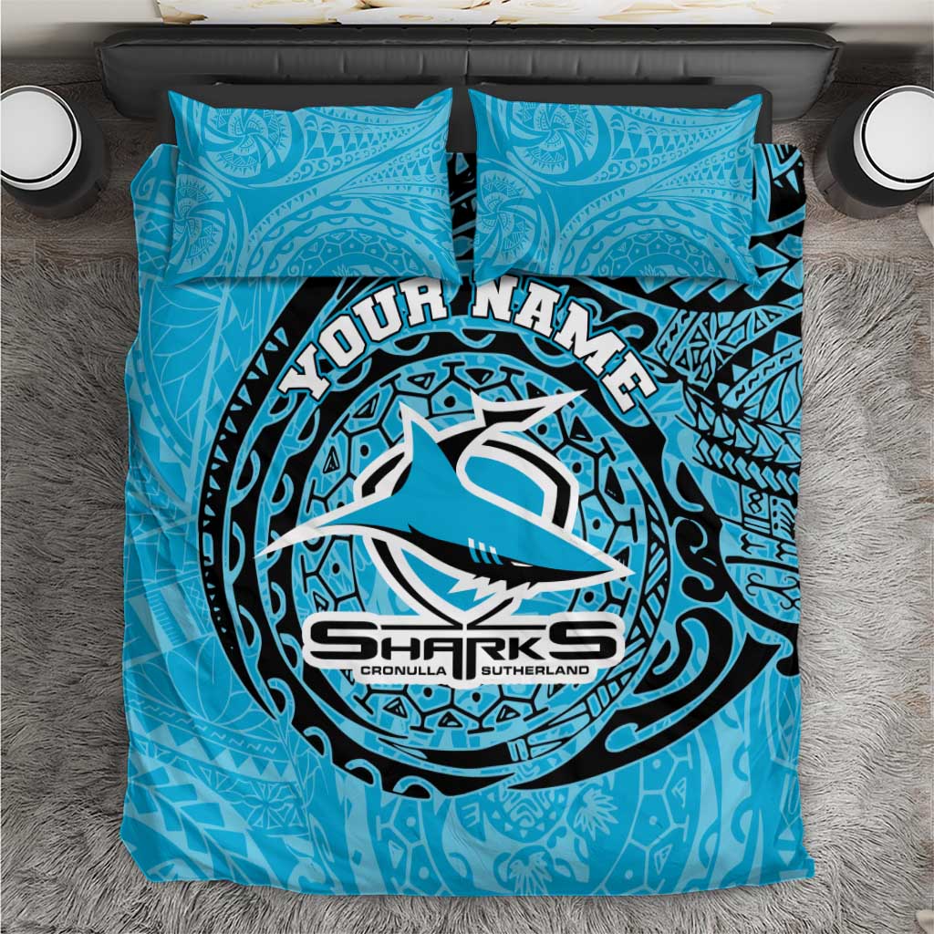 Personalized Cronulla Sutherland Sharks Bedding Set Polynesian Tribal Chest and Sleeve Tattoo