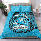 Personalized Cronulla Sutherland Sharks Bedding Set Polynesian Tribal Chest and Sleeve Tattoo