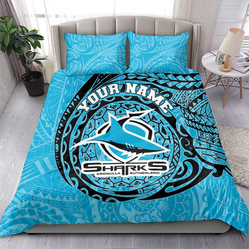 Personalized Cronulla Sutherland Sharks Bedding Set Polynesian Tribal Chest and Sleeve Tattoo