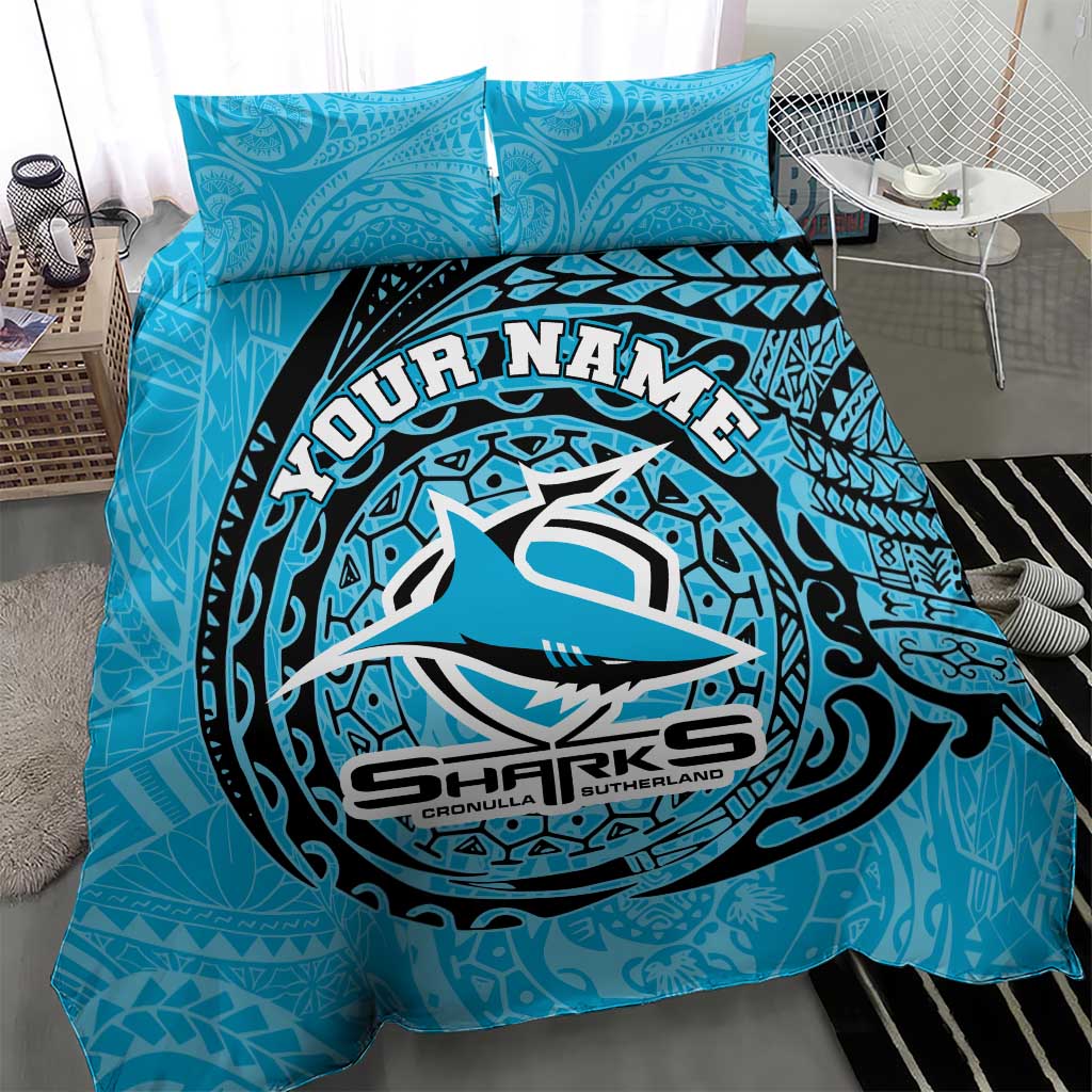 Personalized Cronulla Sutherland Sharks Bedding Set Polynesian Tribal Chest and Sleeve Tattoo
