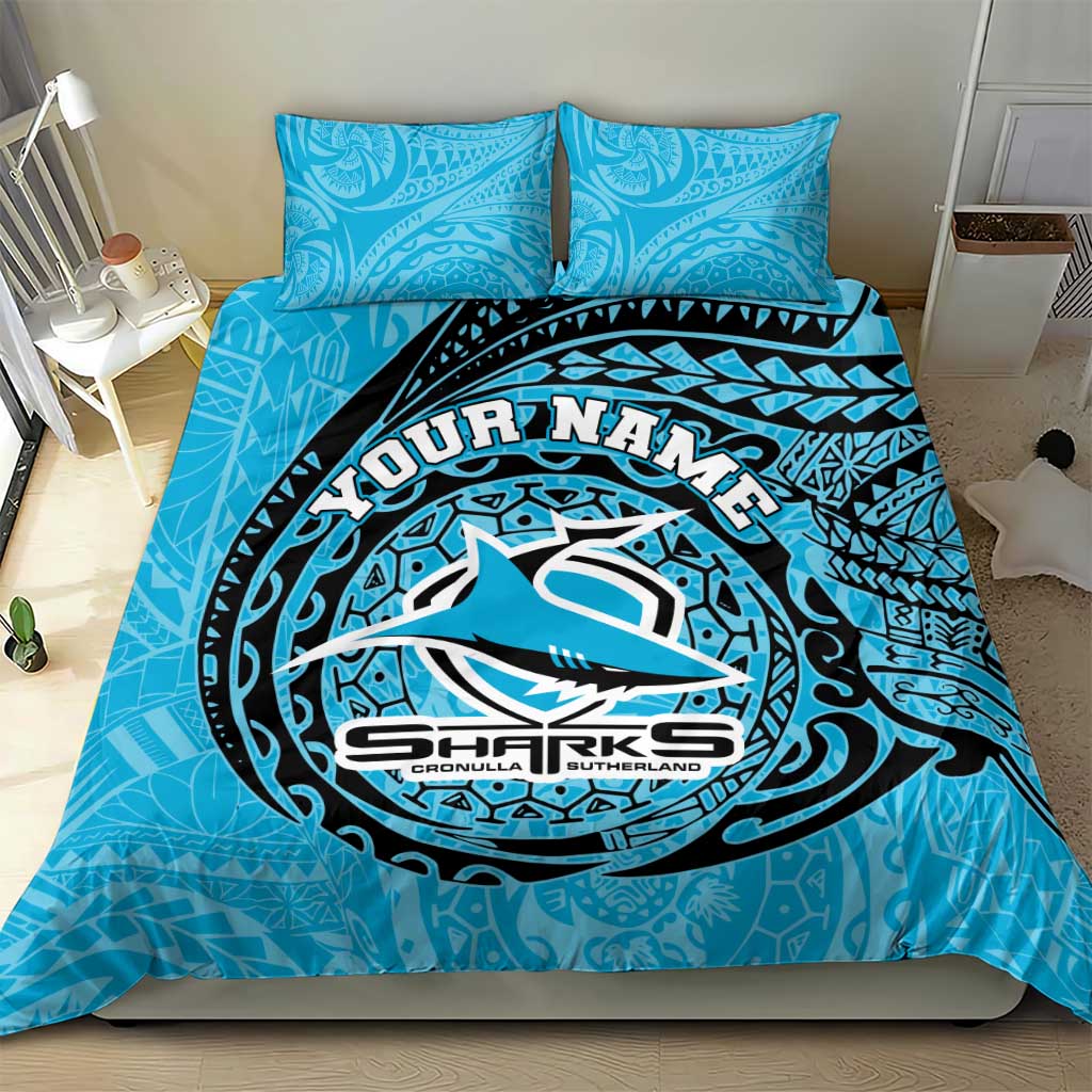 Personalized Cronulla Sutherland Sharks Bedding Set Polynesian Tribal Chest and Sleeve Tattoo