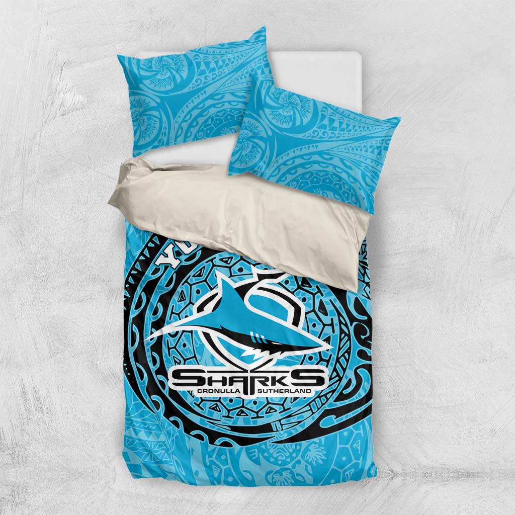 Personalized Cronulla Sutherland Sharks Bedding Set Polynesian Tribal Chest and Sleeve Tattoo